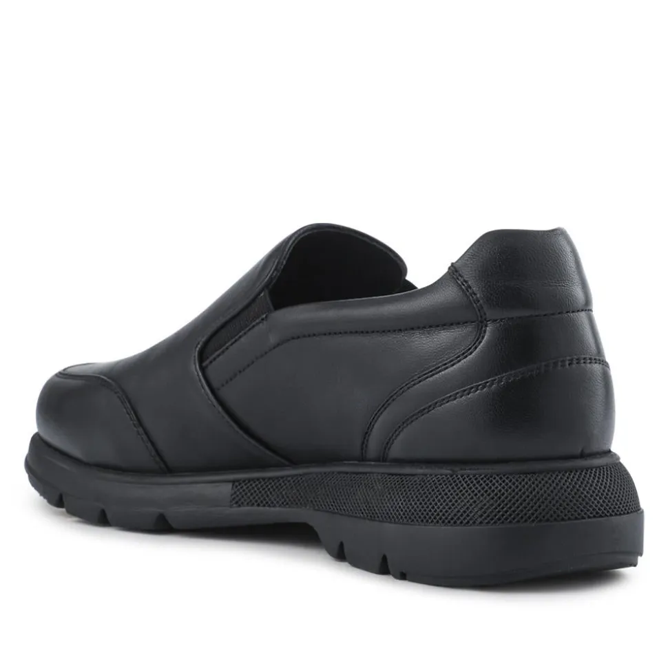 Wide-Fit Sheepskin Leather Slip-Ons - Black
