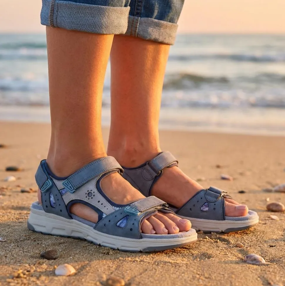Wide-Fit Shock-Absorbing Sandals - Light Blue