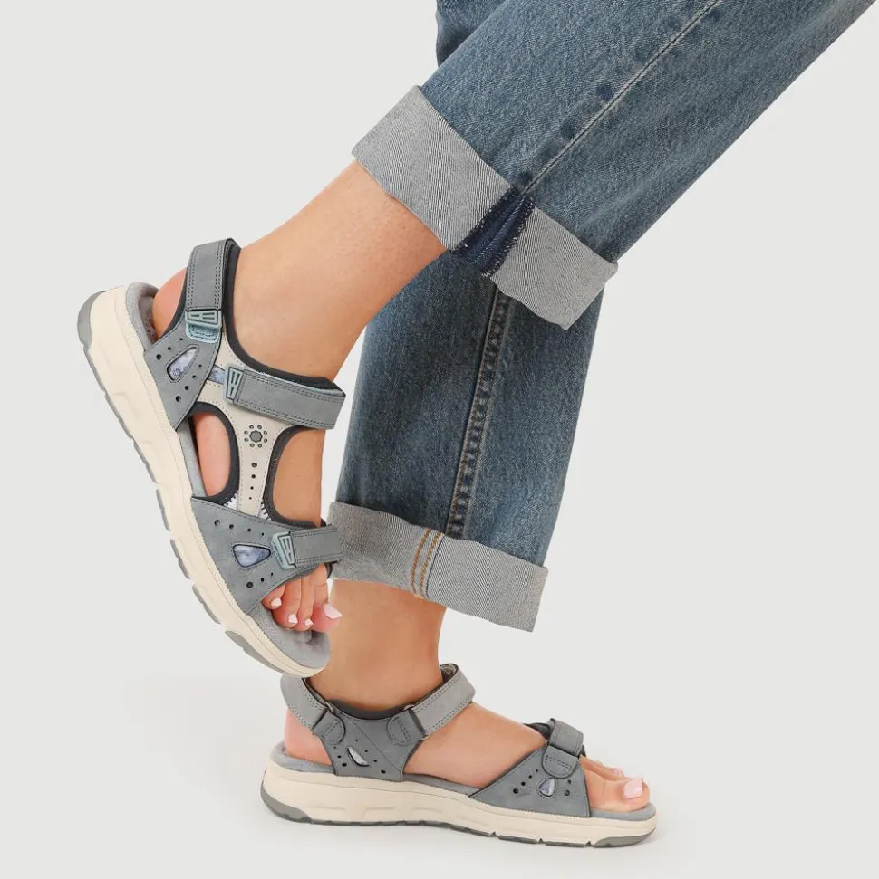 Wide-Fit Shock-Absorbing Sandals - Light Blue