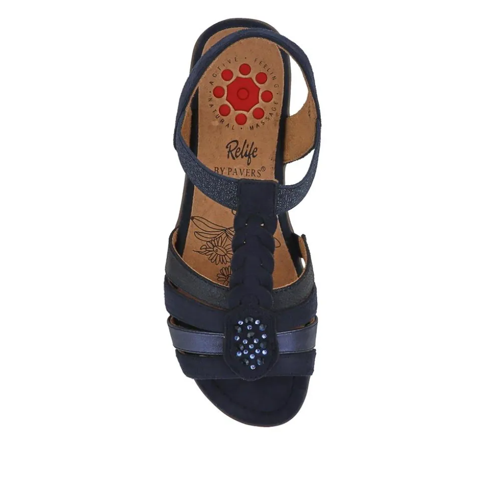 Wide-Fit Shock-Absorbing Sandals - Navy