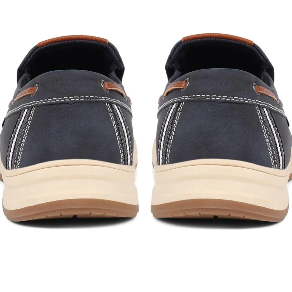 Wide Fit Slip On Boat Shoes - Navy