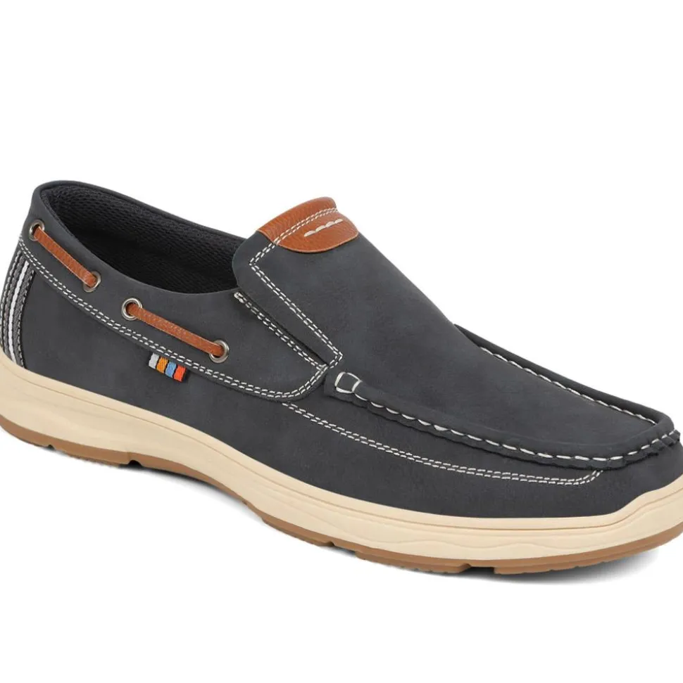 Wide Fit Slip On Boat Shoes - Navy
