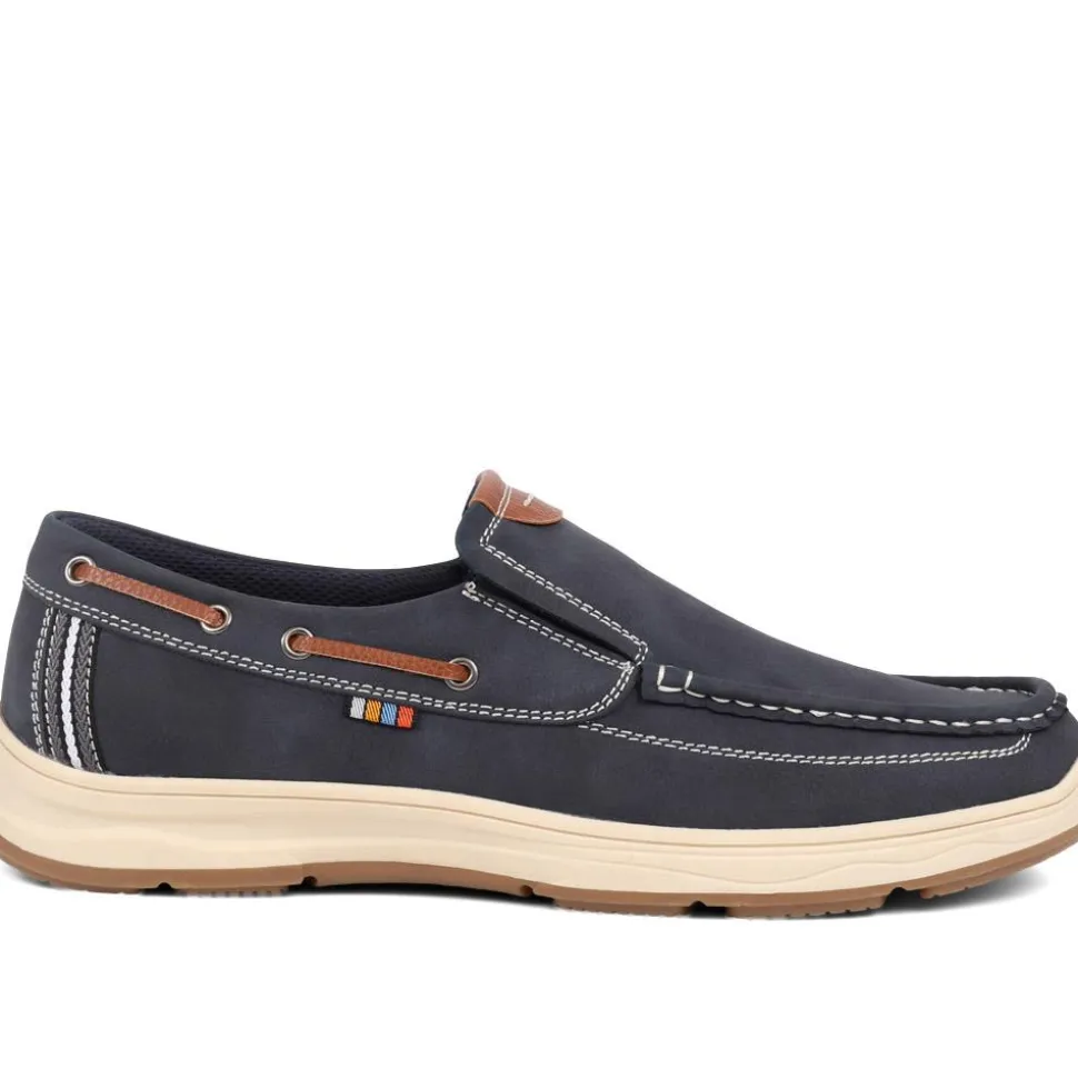 Wide Fit Slip On Boat Shoes - Navy