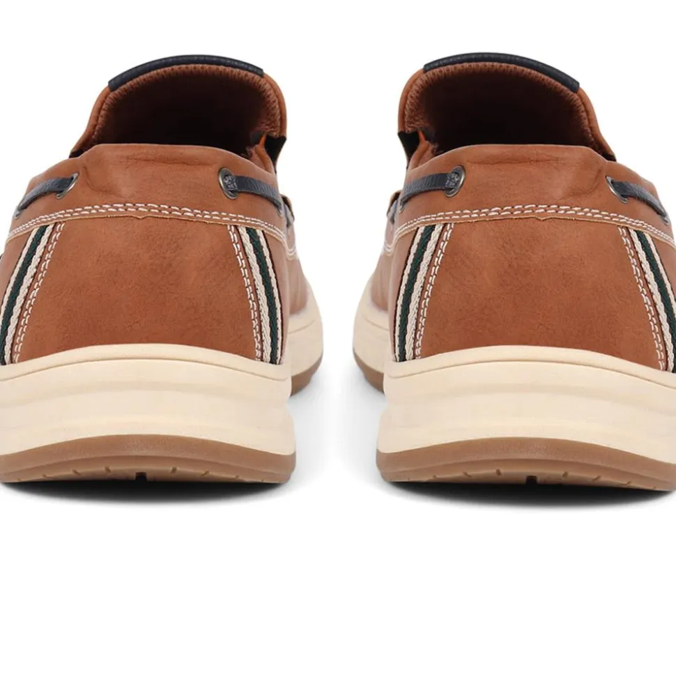 Wide Fit Slip On Boat Shoes - Tan