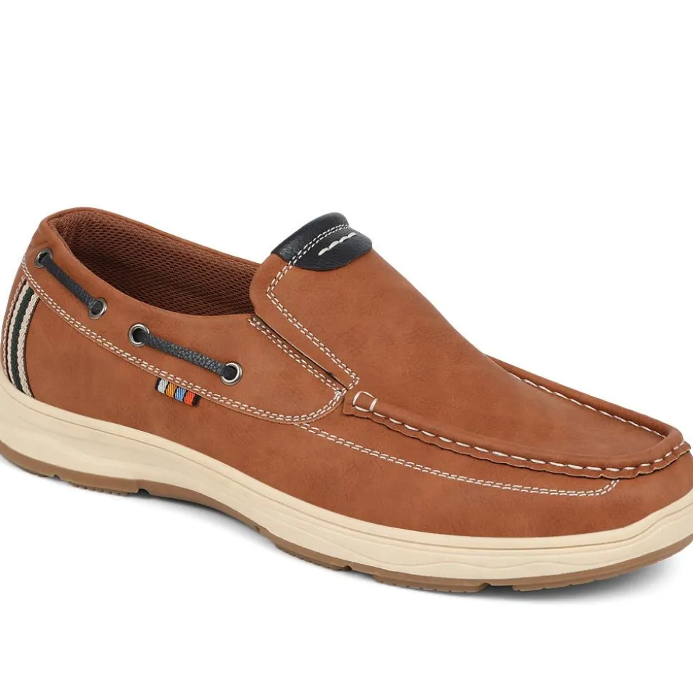 Wide Fit Slip On Boat Shoes - Tan