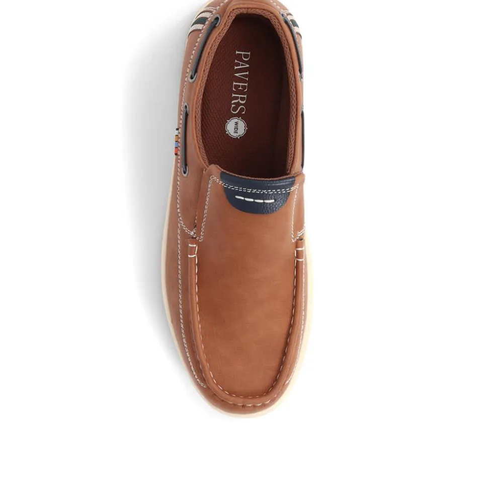 Wide Fit Slip On Boat Shoes - Tan