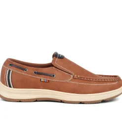 Wide Fit Slip On Boat Shoes - Tan