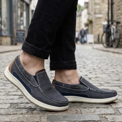 Wide Fit Slip On Casual Shoes - Navy