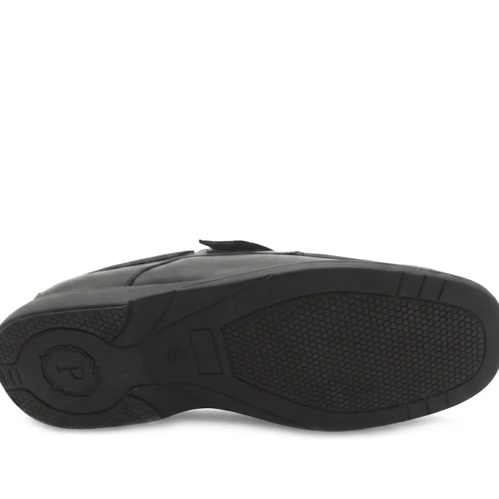Wide Fit Smart Leather Adjustable Fasten Shoes - Black