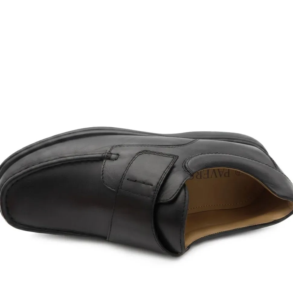 Wide Fit Smart Leather Adjustable Fasten Shoes - Black