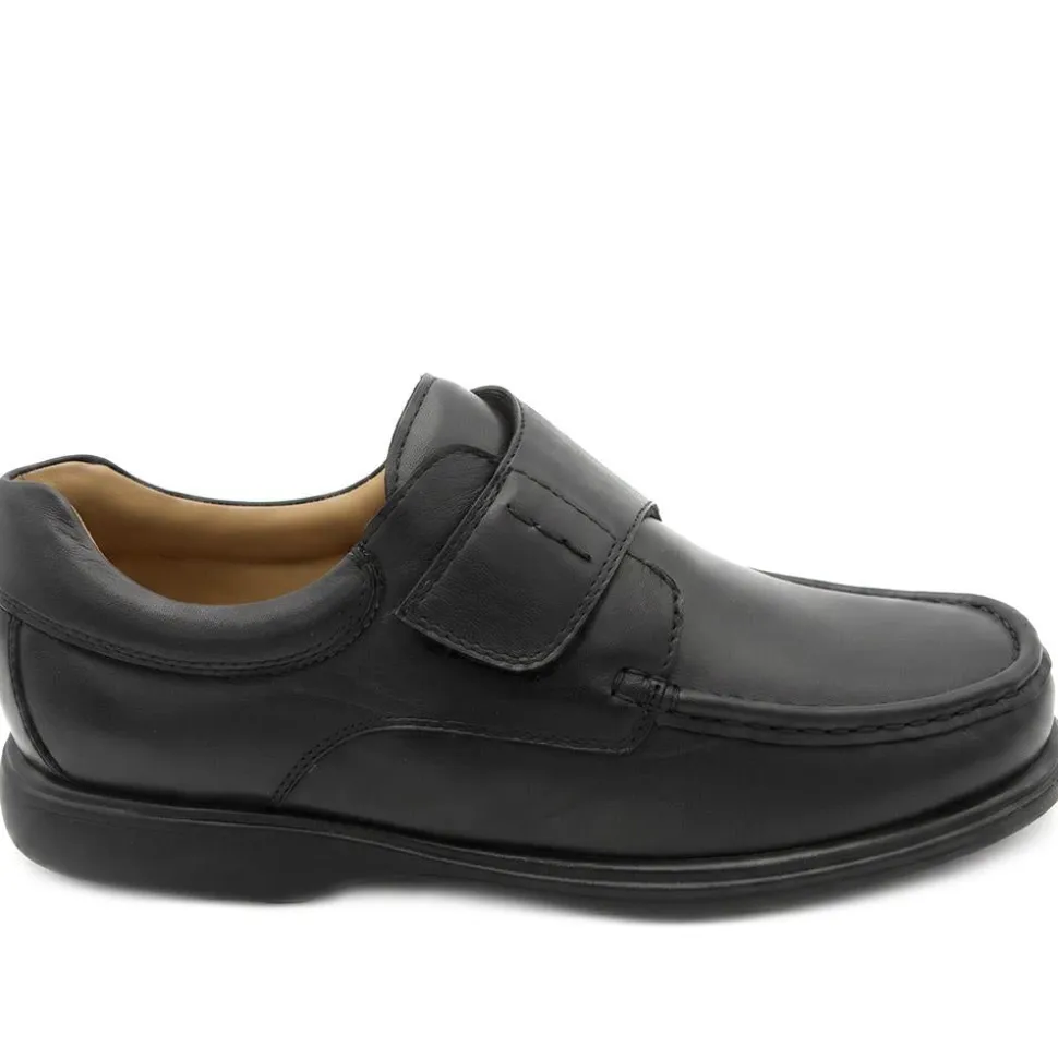Wide Fit Smart Leather Adjustable Fasten Shoes - Black