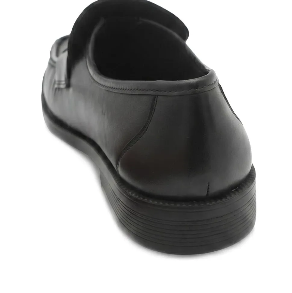 Wide Fit Smart Leather Saddle Strap Loafers - Black