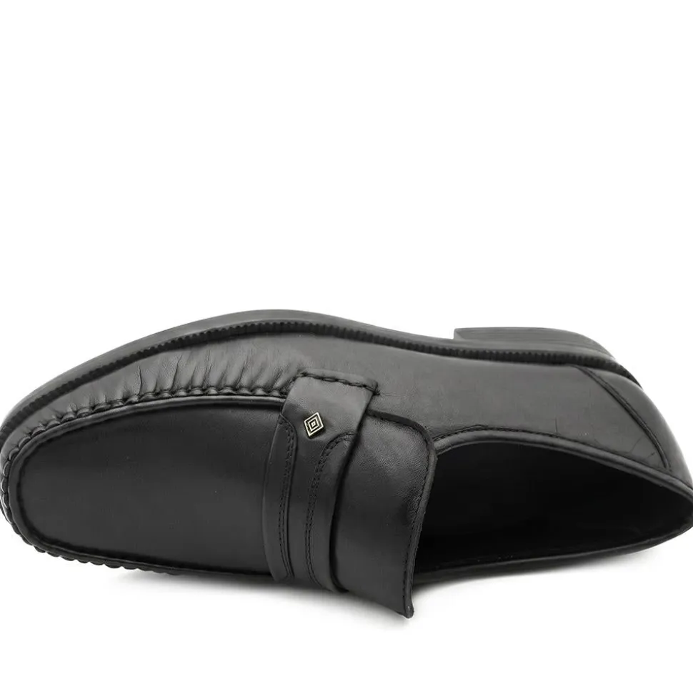 Wide Fit Smart Leather Saddle Strap Loafers - Black