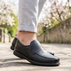 Wide Fit Smart Leather Slip On Shoes - Black