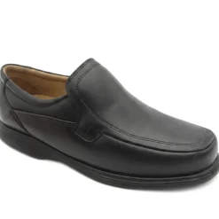 Wide Fit Smart Leather Slip On Shoes - Black