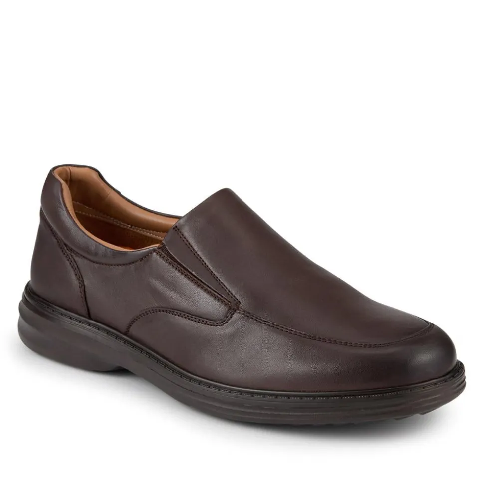 Wide Fit Smart Leather Slip-On Shoes - Brown