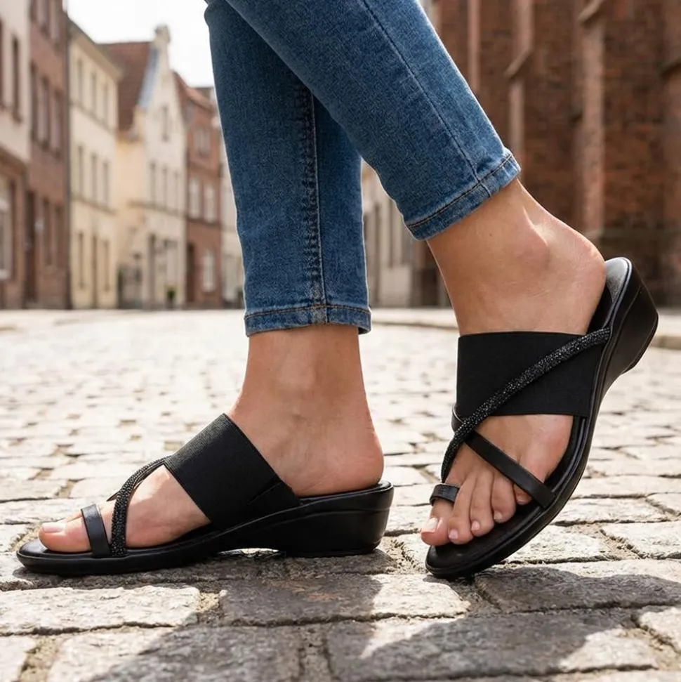 Wide Fit Smart Toe Post Sandals - Black Glitter