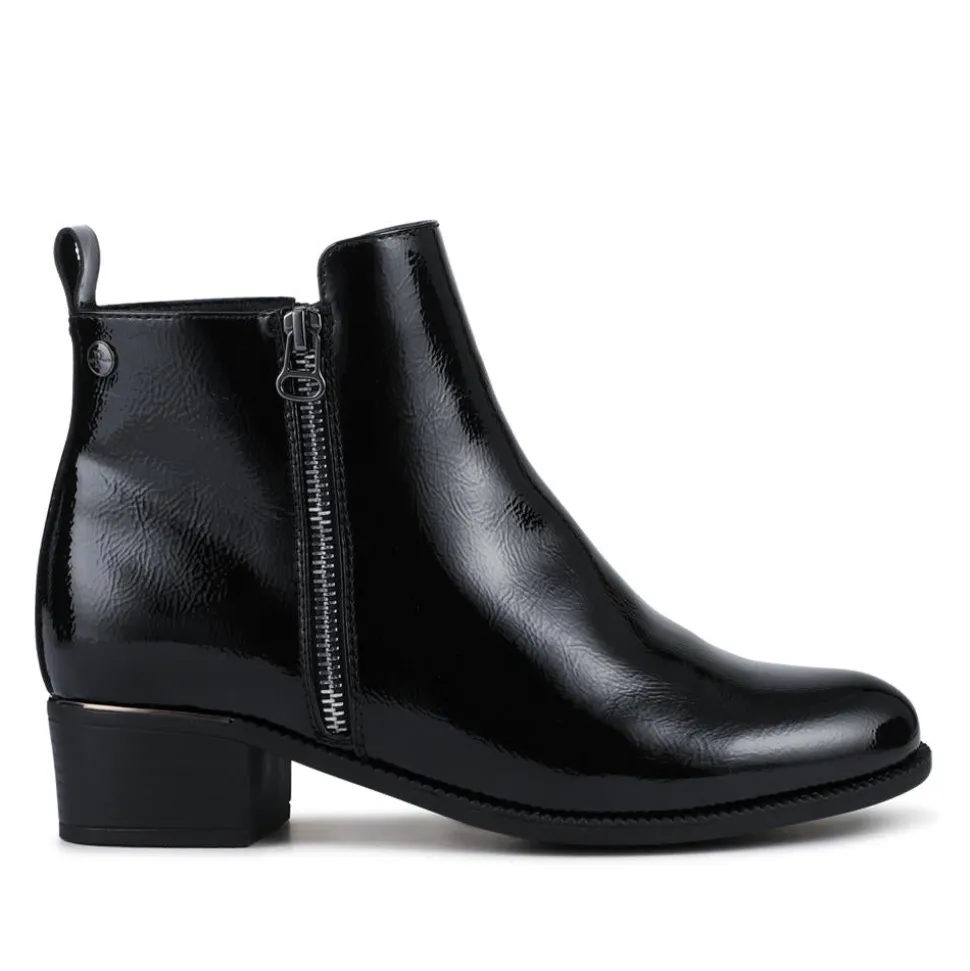 Wide Fit Smart Zip Up Ankle Boots - Black Patent