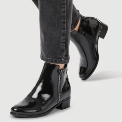 Wide Fit Smart Zip Up Ankle Boots - Black Patent