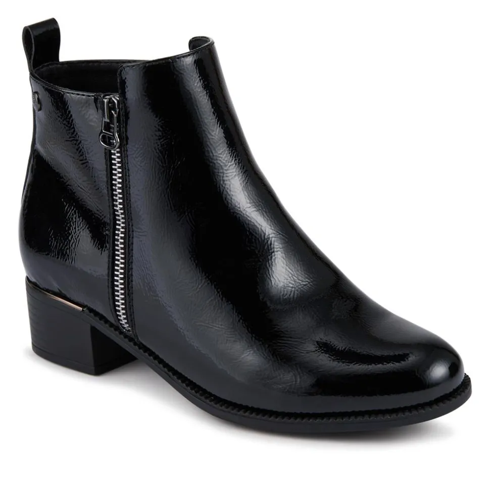 Wide Fit Smart Zip Up Ankle Boots - Black Patent