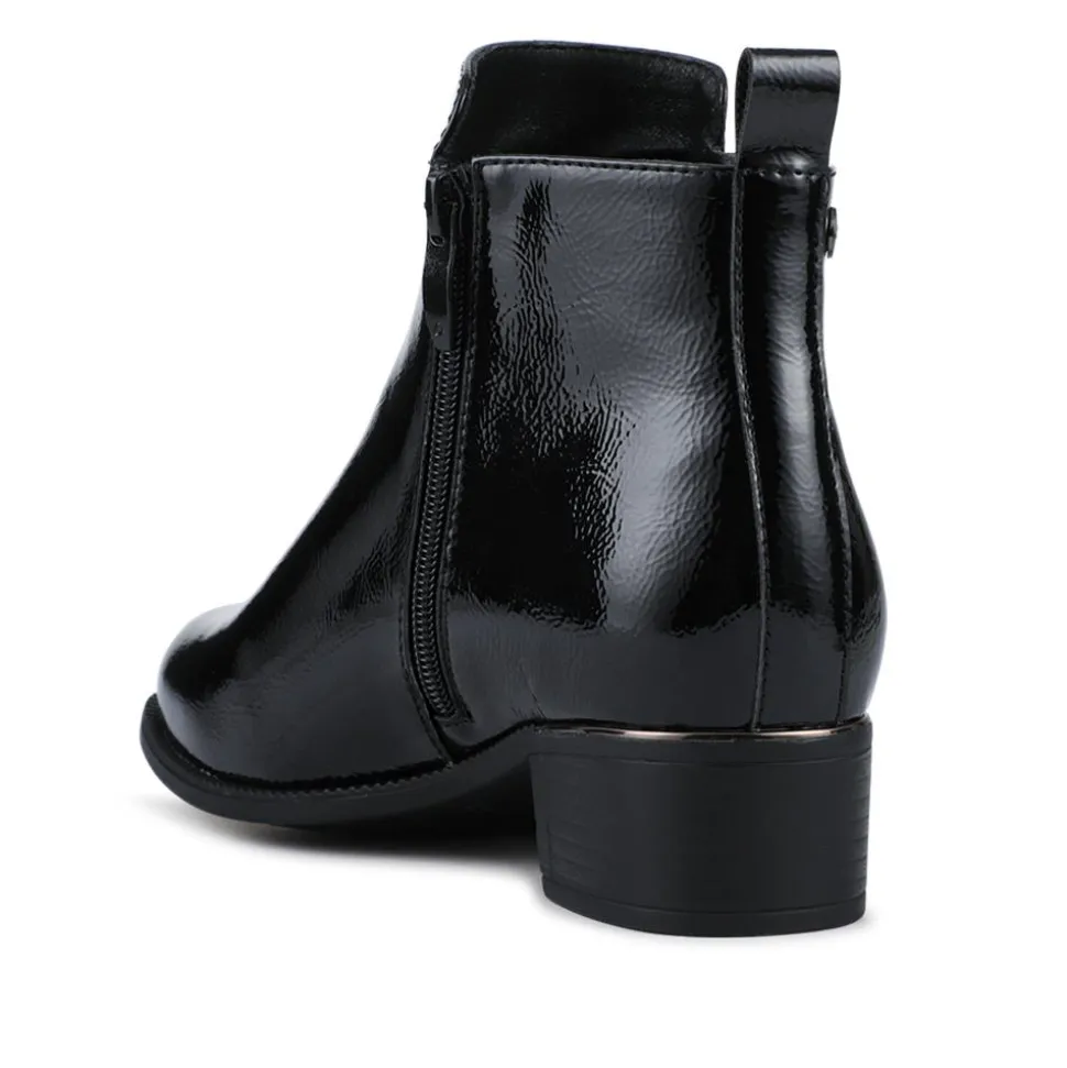 Wide Fit Smart Zip Up Ankle Boots - Black Patent