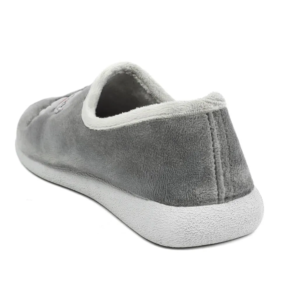 Wide Fit Soft Full Cat Slippers - Grey