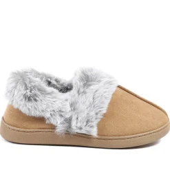 Wide Fit Soft Full Slippers - Chestnut