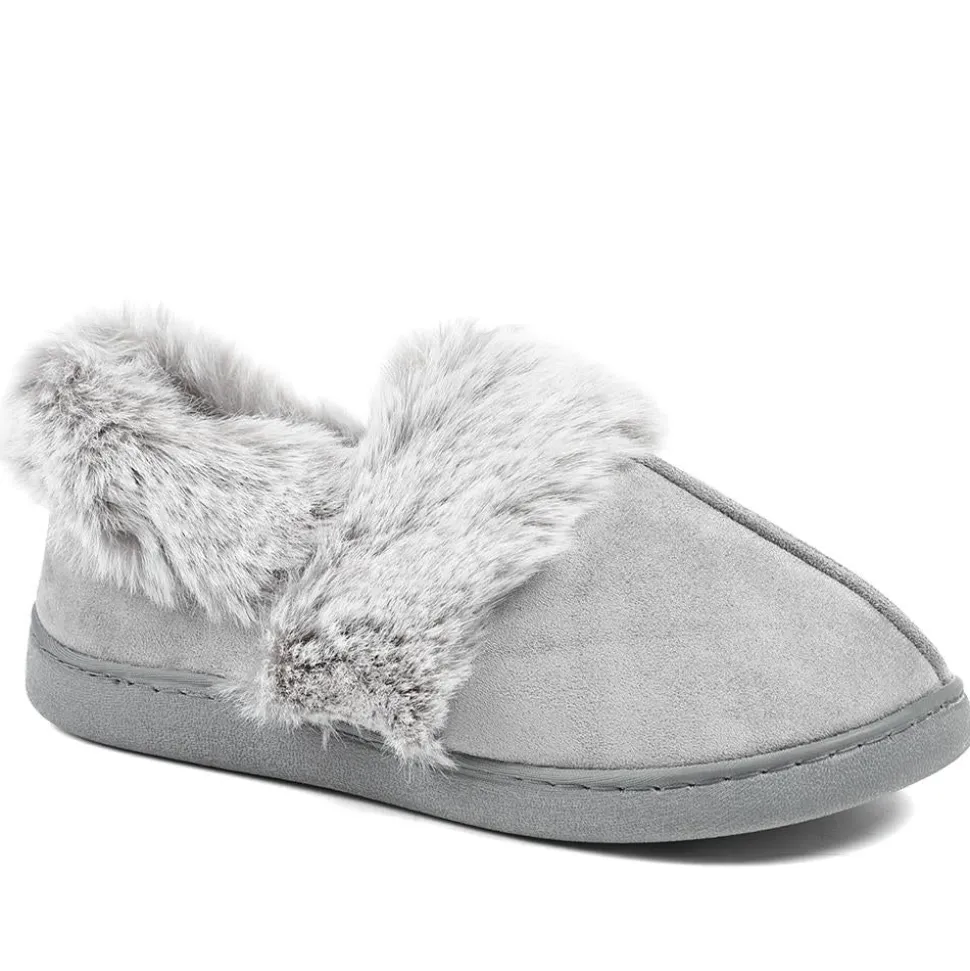 Wide Fit Soft Full Slippers - Grey