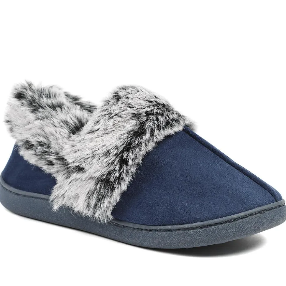 Wide Fit Soft Full Slippers - Navy