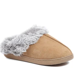 Wide Fit Soft Mule Slippers - Chestnut