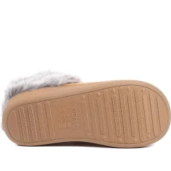 Wide Fit Soft Mule Slippers - Chestnut