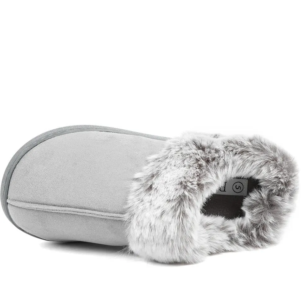 Wide Fit Soft Mule Slippers - Grey