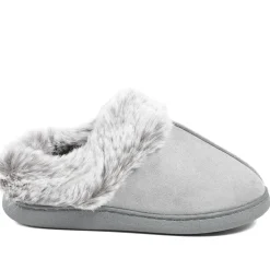 Wide Fit Soft Mule Slippers - Grey
