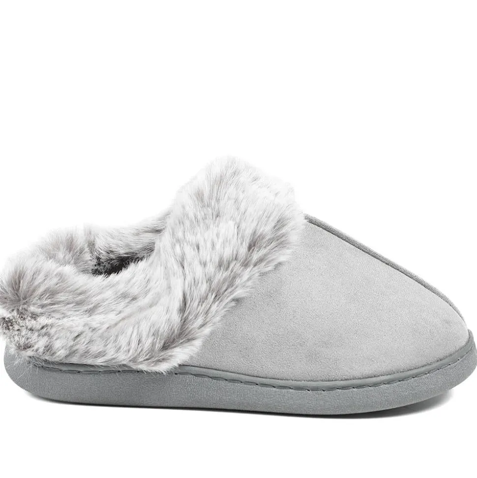 Wide Fit Soft Mule Slippers - Grey
