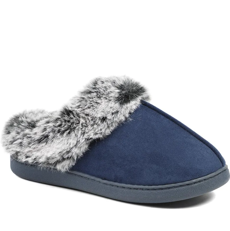 Wide Fit Soft Mule Slippers - Navy