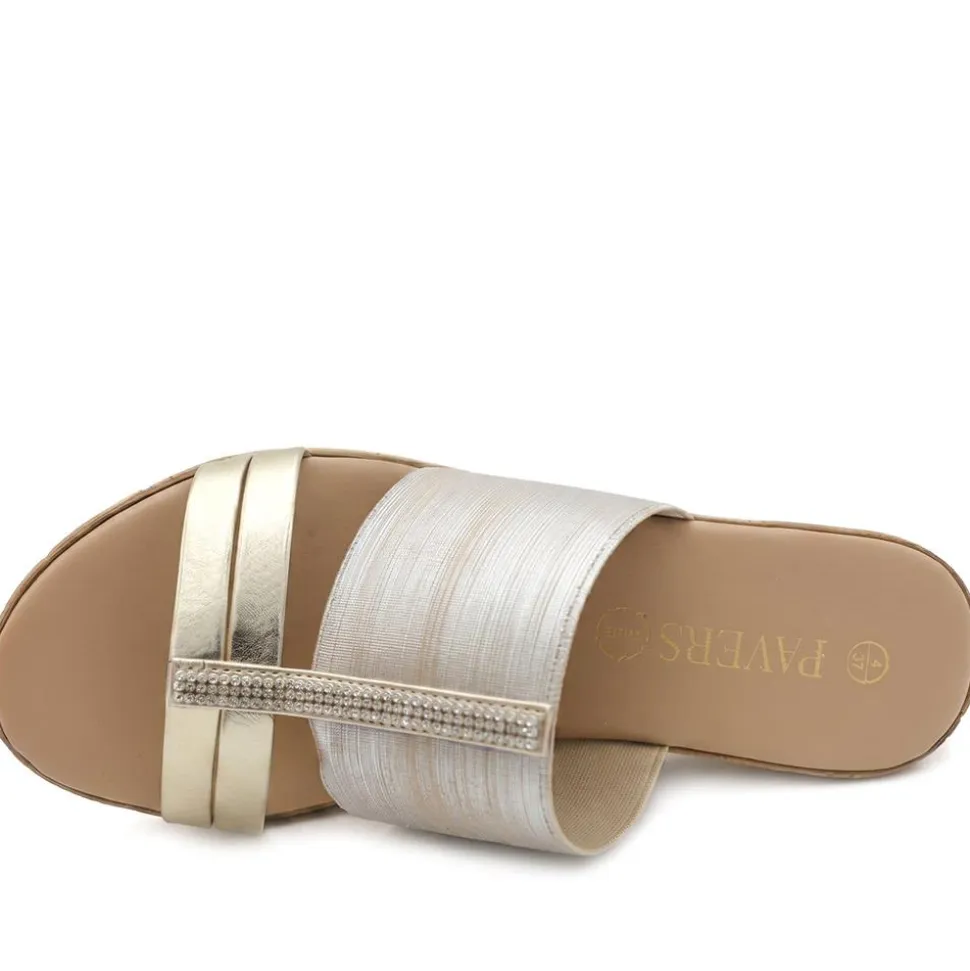 Wide Fit Stretchy Mule Sandals - Gold