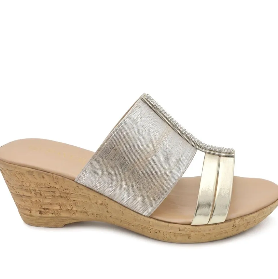 Wide Fit Stretchy Mule Sandals - Gold