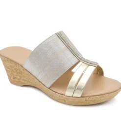 Wide Fit Stretchy Mule Sandals - Gold