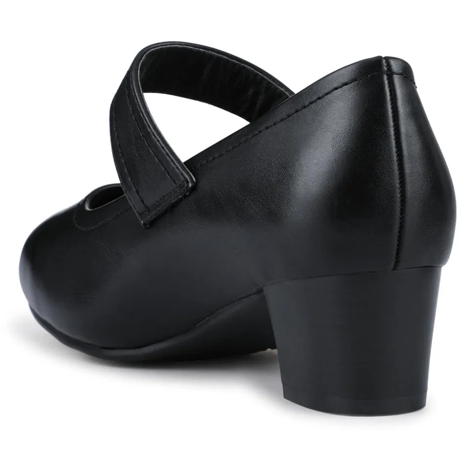 Wide Fit Touch-Fasten Heeled Mary Janes - Black