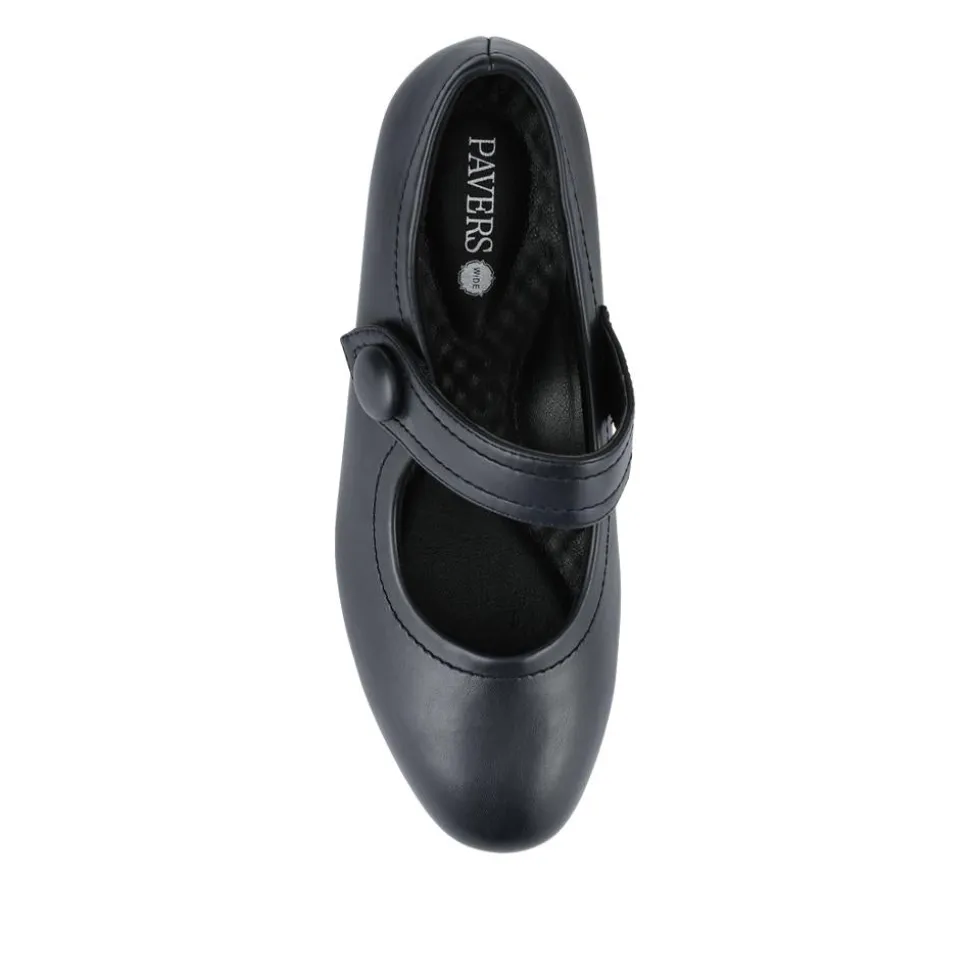 Wide Fit Touch-Fasten Heeled Mary Janes - Navy