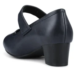 Wide Fit Touch-Fasten Heeled Mary Janes - Navy