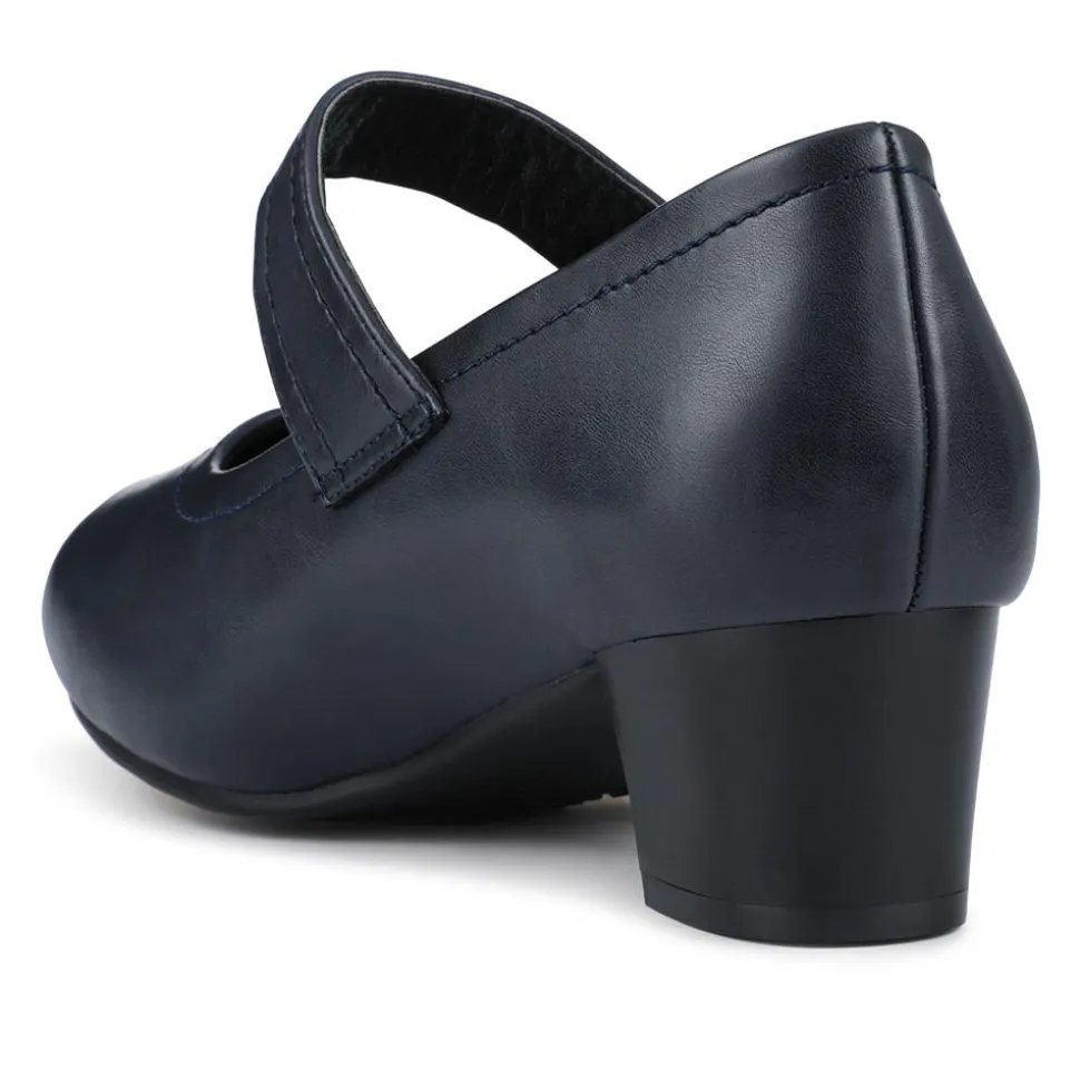 Wide Fit Touch-Fasten Heeled Mary Janes - Navy