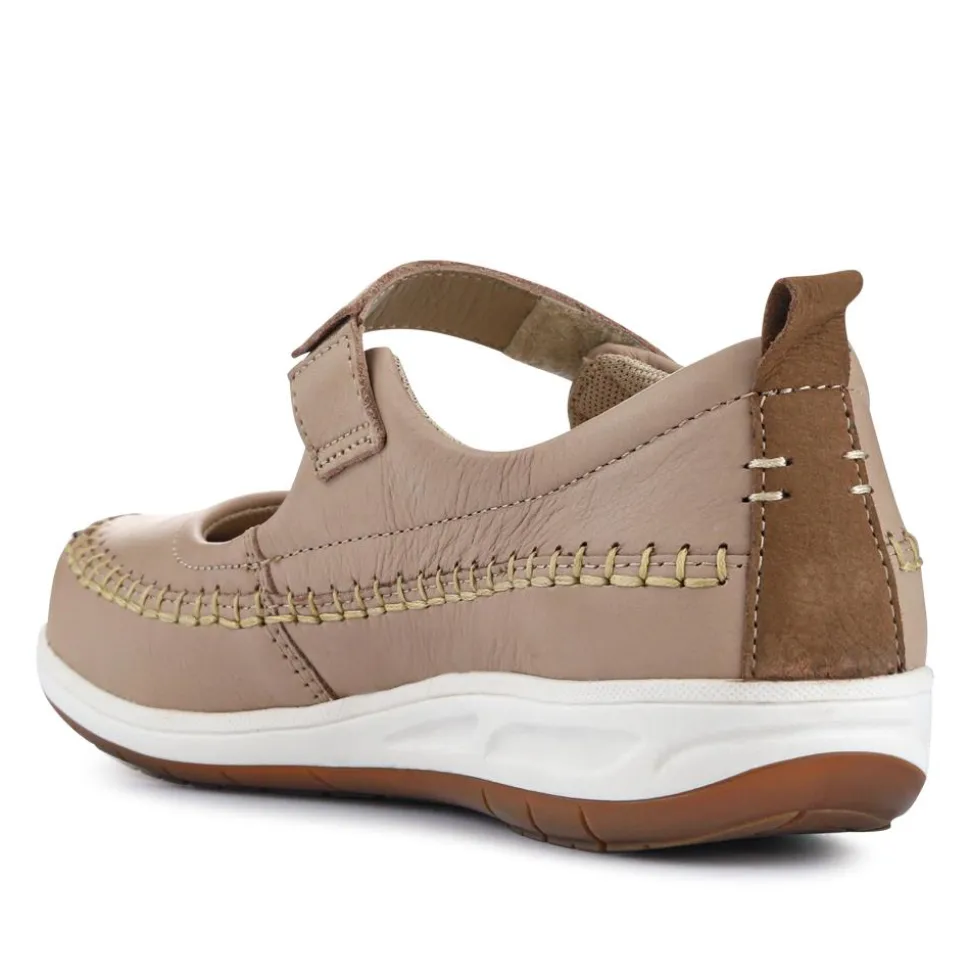 Wide-Fit Touch-Fasten Mary Janes - Beige