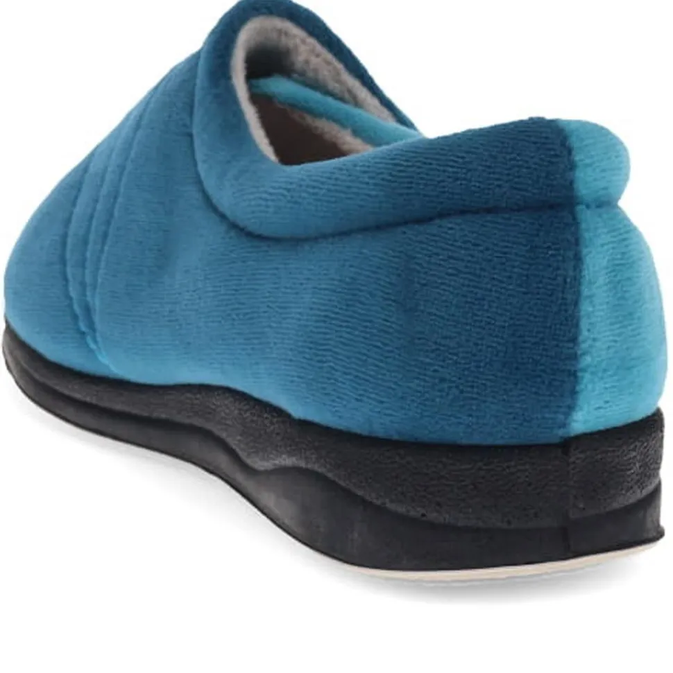 Wide Fit Warm Antibacterial Slippers - Blue Teal