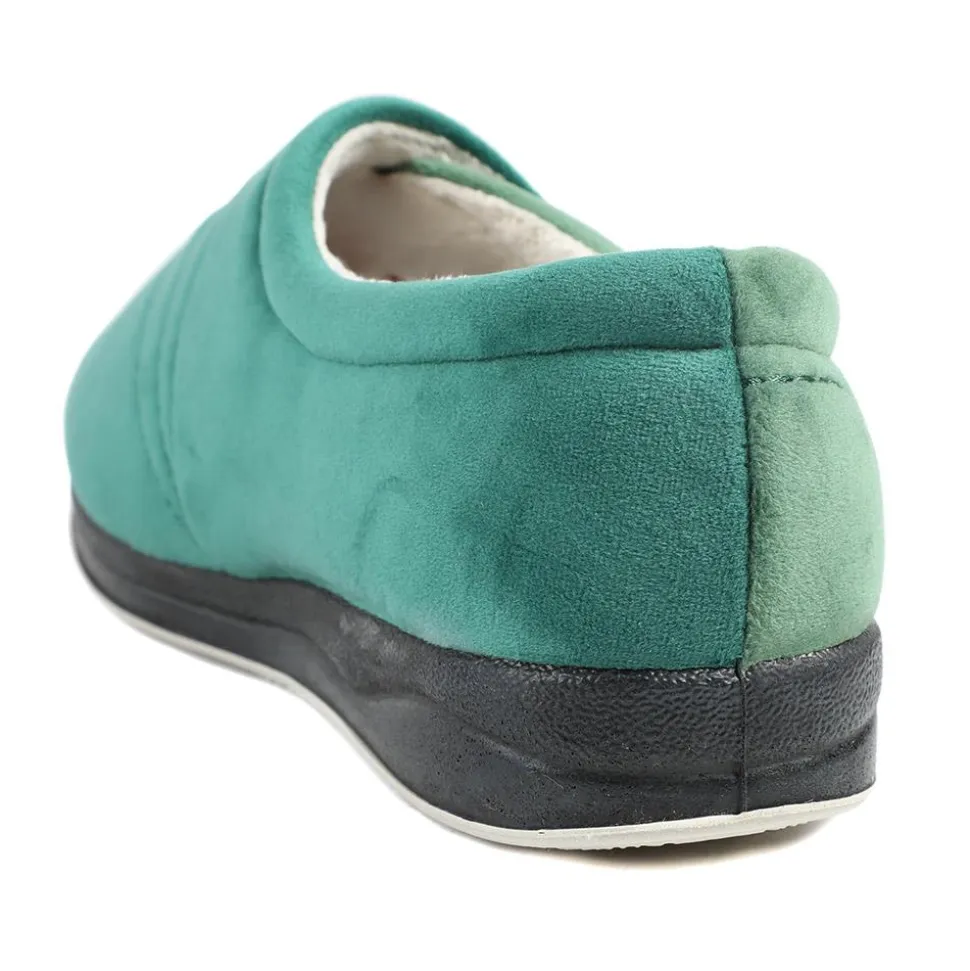 Wide Fit Warm Antibacterial Slippers - Green