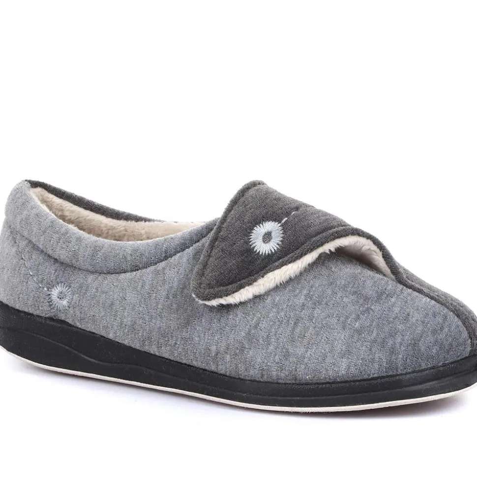 Wide Fit Warm Antibacterial Slippers - Grey