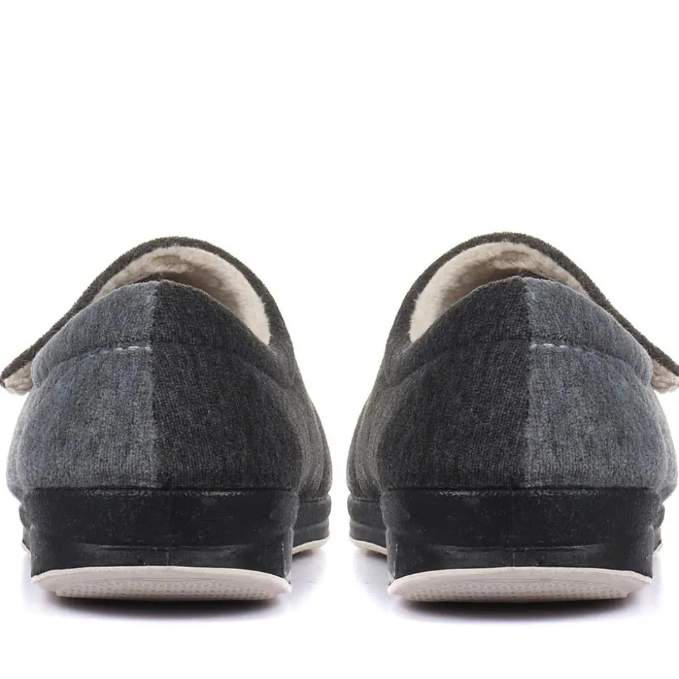 Wide Fit Warm Antibacterial Slippers - Grey