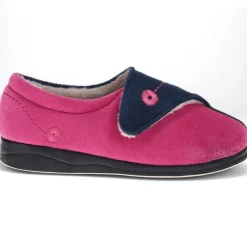 Wide Fit Warm Antibacterial Slippers - Navy Raspberry