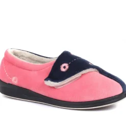 Wide Fit Warm Antibacterial Slippers - Pink Multi