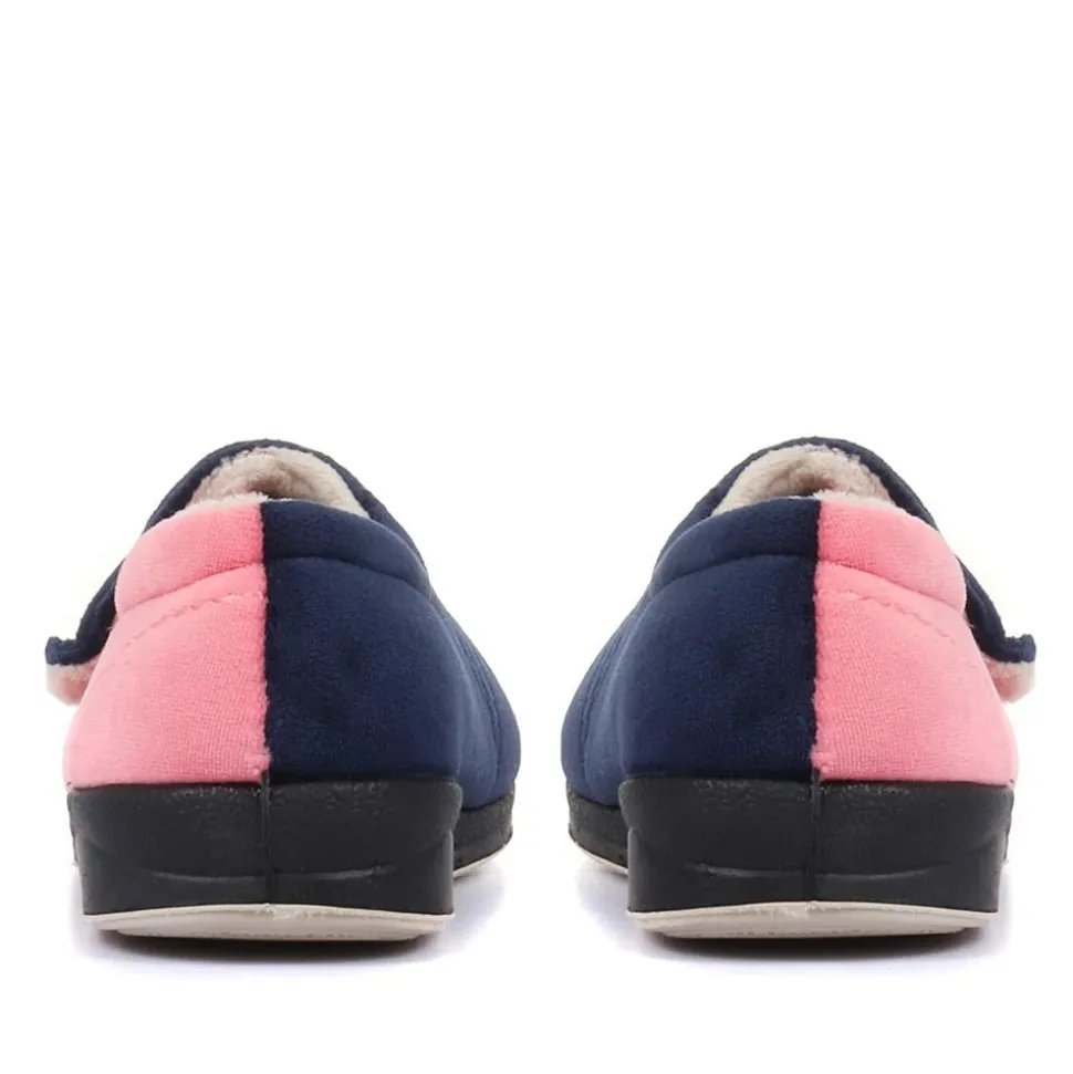 Wide Fit Warm Antibacterial Slippers - Pink Multi